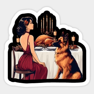 Lady And German Shepherd Thanksgiving Sticker